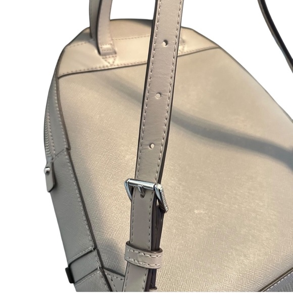 Michael Kors Rhea Backpack Pearl Grey Leather Medium MK Logo - Picture 10 of 16